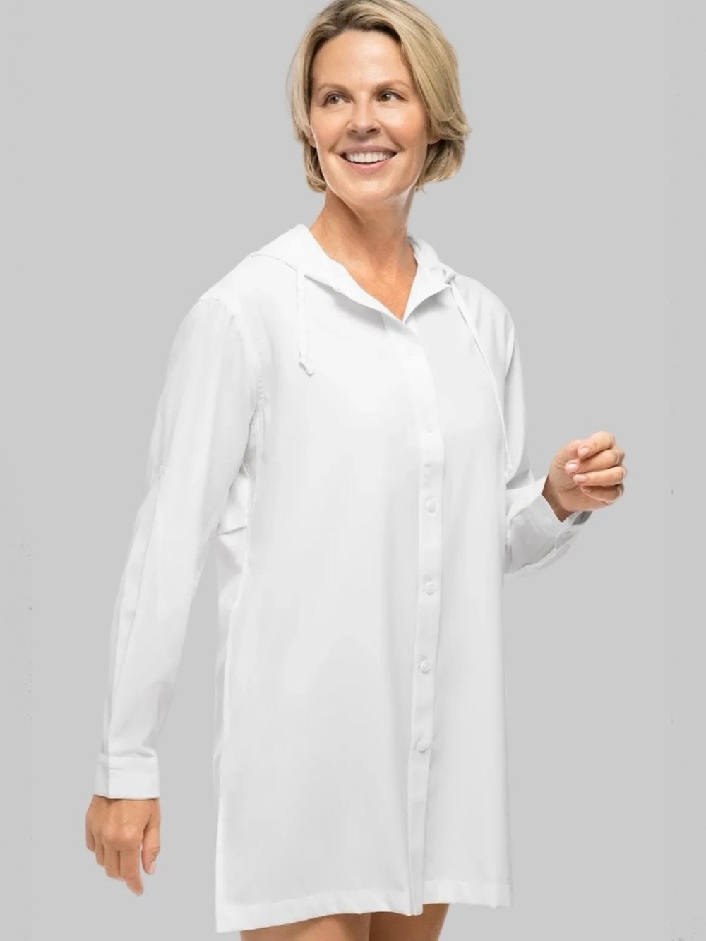Coolibar Iztapa Coastal Sun Button Down Shirt XS UPF 50+ Beach Cover Up Hooded